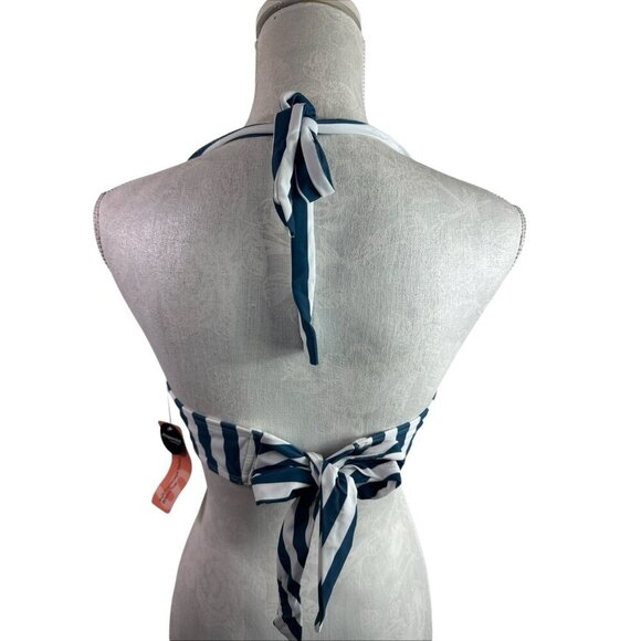 Shapermint Women's Plus 2XL Full Coverage Halter Bikini Swim Top Blue Striped - Picture 3 of 12